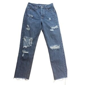 Old Navy High-Waisted Straight‎ Distressed Jeans Dark Wash 2 Tall Ripped Frayed